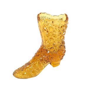Vintage Fenton Art Glass Amber Daisy & Button High Boot Shoe 4 1/4 in H